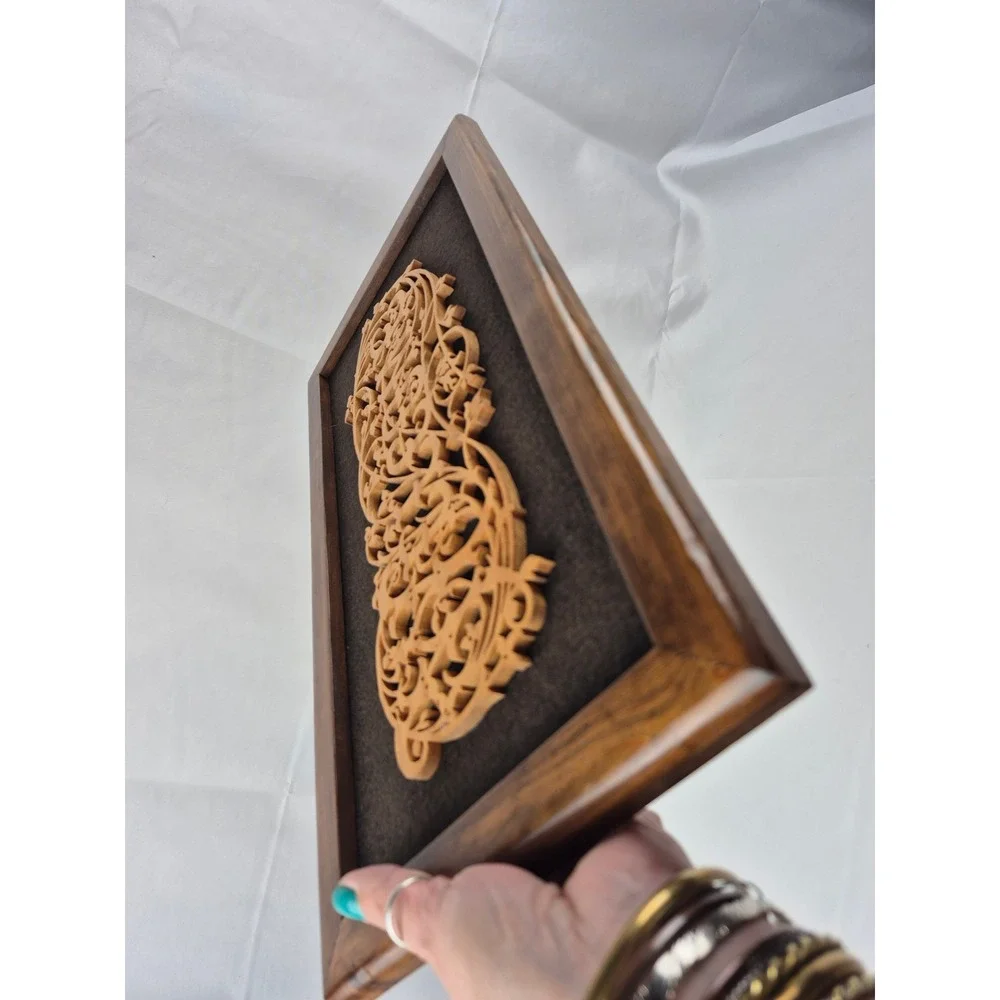 Vintage Welcome Sign Framed 3D Wood Scroll Saw Filigree Wall Art 18x9 Decor gift